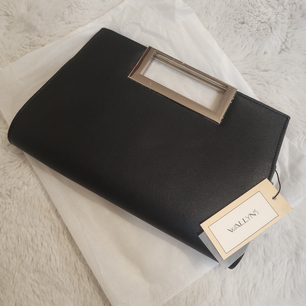 Wallis Black Clutch with Silver Rectangular Handle